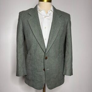 Vtg Tweed Mens 40S Wool‎ Green Sport Coat Blazer 2-Button Check (80s feel)